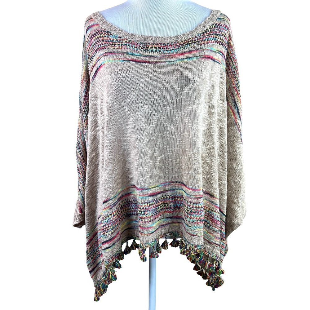 Kamana Colorful Poncho Fringe BOHO Festival Sweater